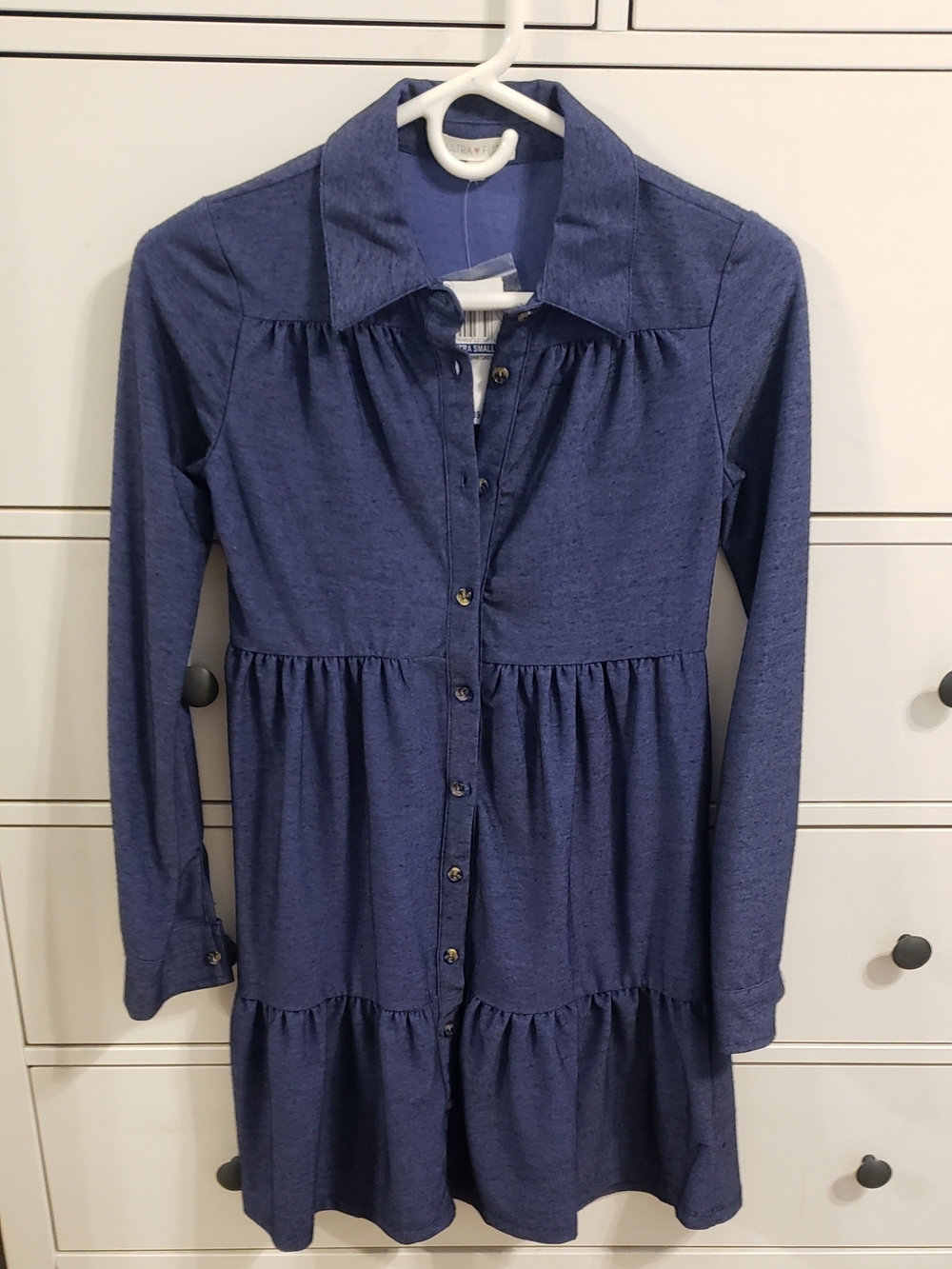 Blue Tiered Button-Front Dress